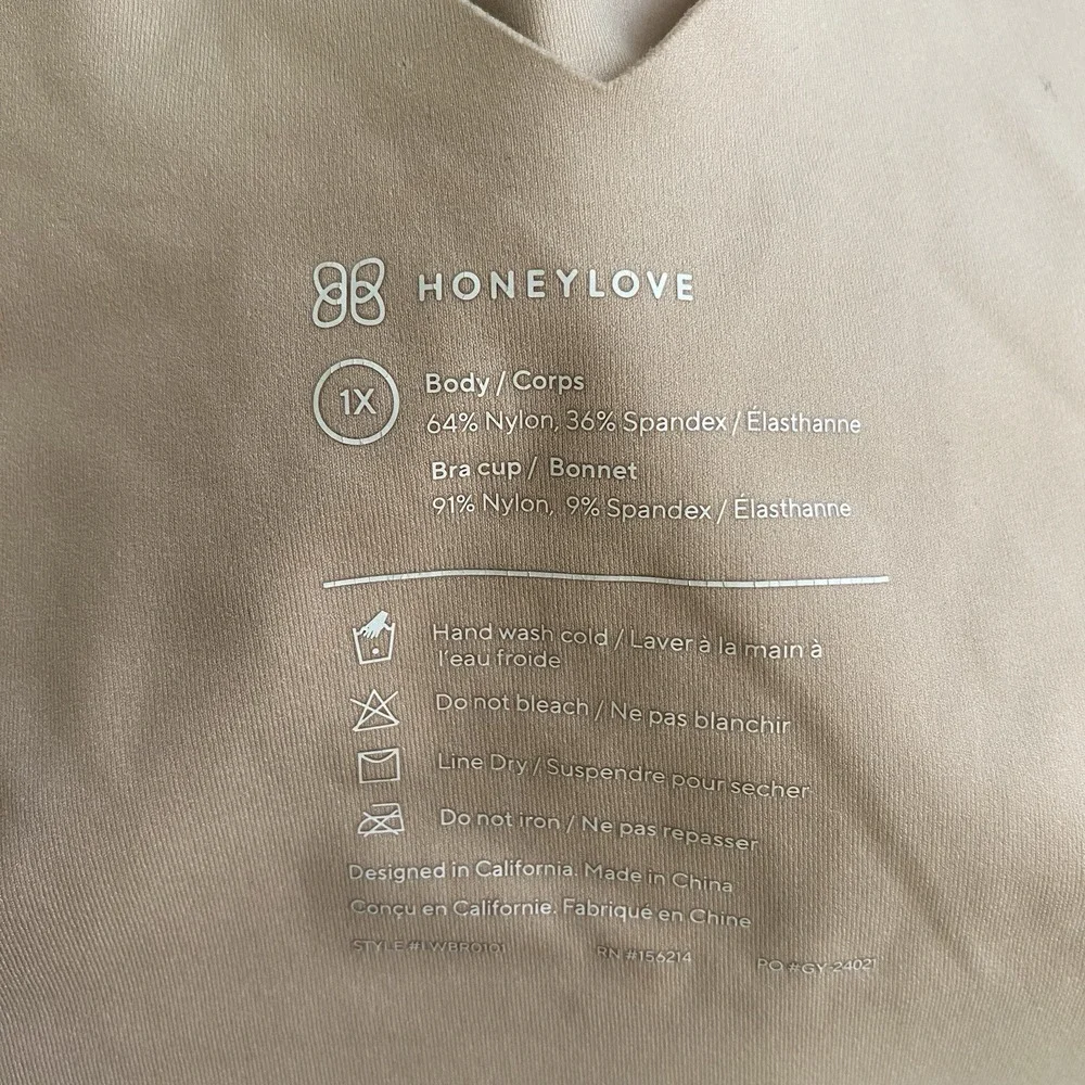 HONEYLOVE Size 1X Light Beige Full Figure Removable Cups Wireless‎ Pullover Bra